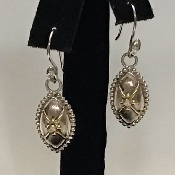 Jude Frances Sterling Silver and 18K Gold Diamond Drop Earrings- vintage